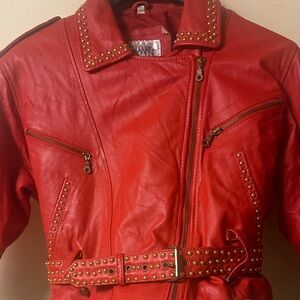 Red Studded Leather Jacket New without tags